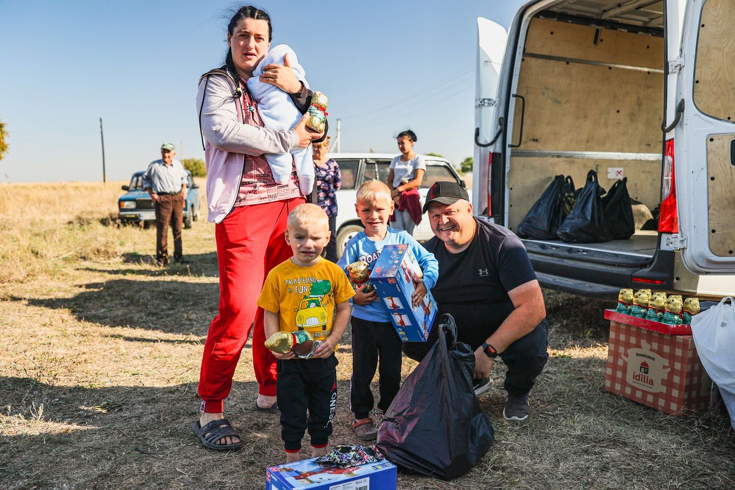 Ukrainian Family With Humanitarian Aid Ukrainian Family With Humanitarian Aid