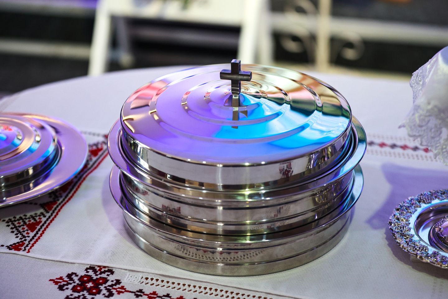 Bread For Ucharist Under A Metal Plate Bread For Ucharist Under A Metal Plate