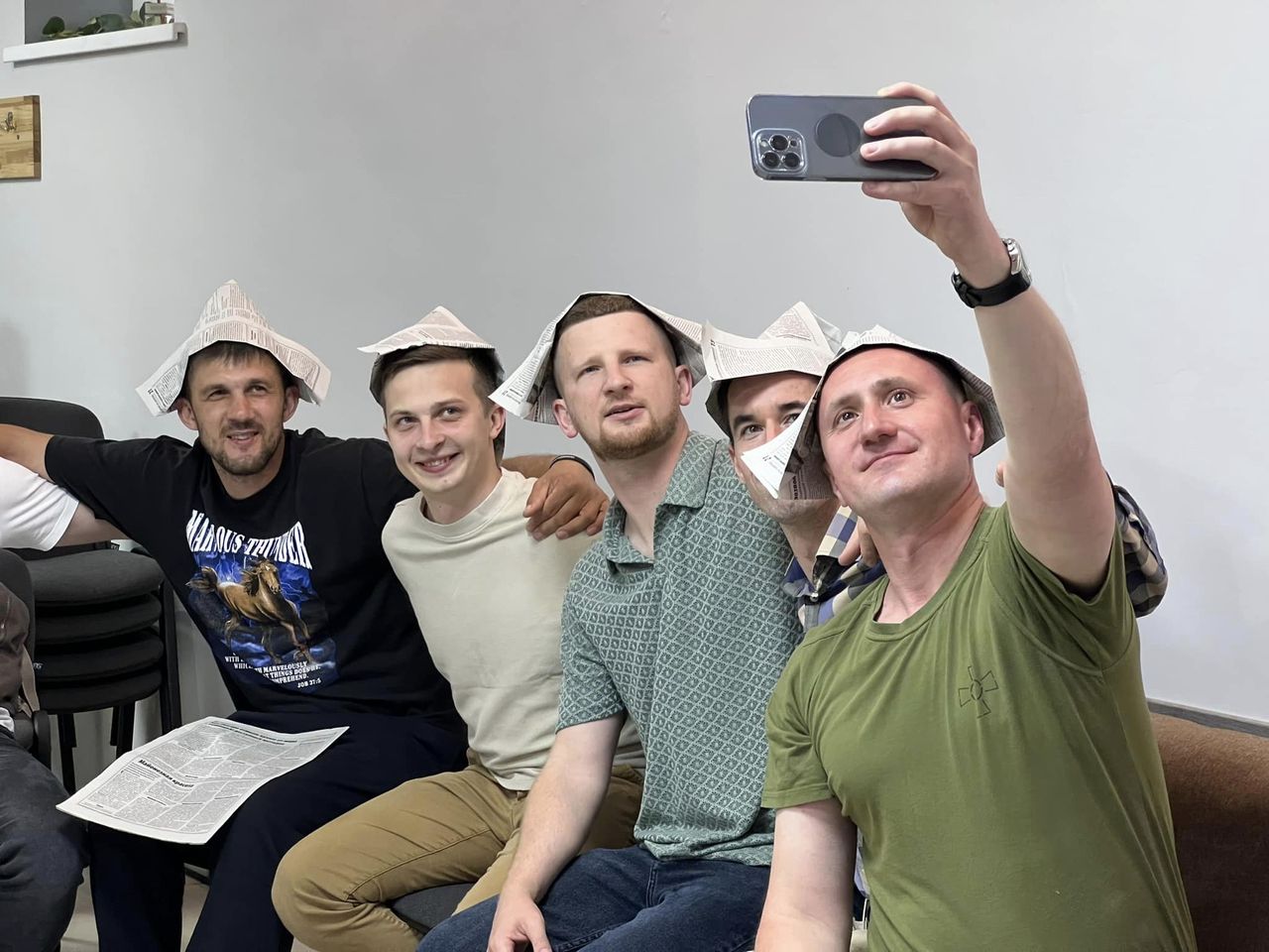 Ukrainian Men With Some Fun Handmade Paper Hats Ukrainian Men With Some Fun Handmade Paper Hats
