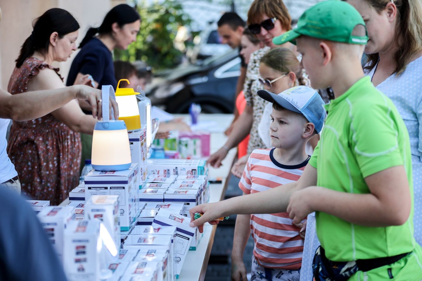 Ukrainian Children Looking At Supplies Ukrainian Children Looking At Supplies