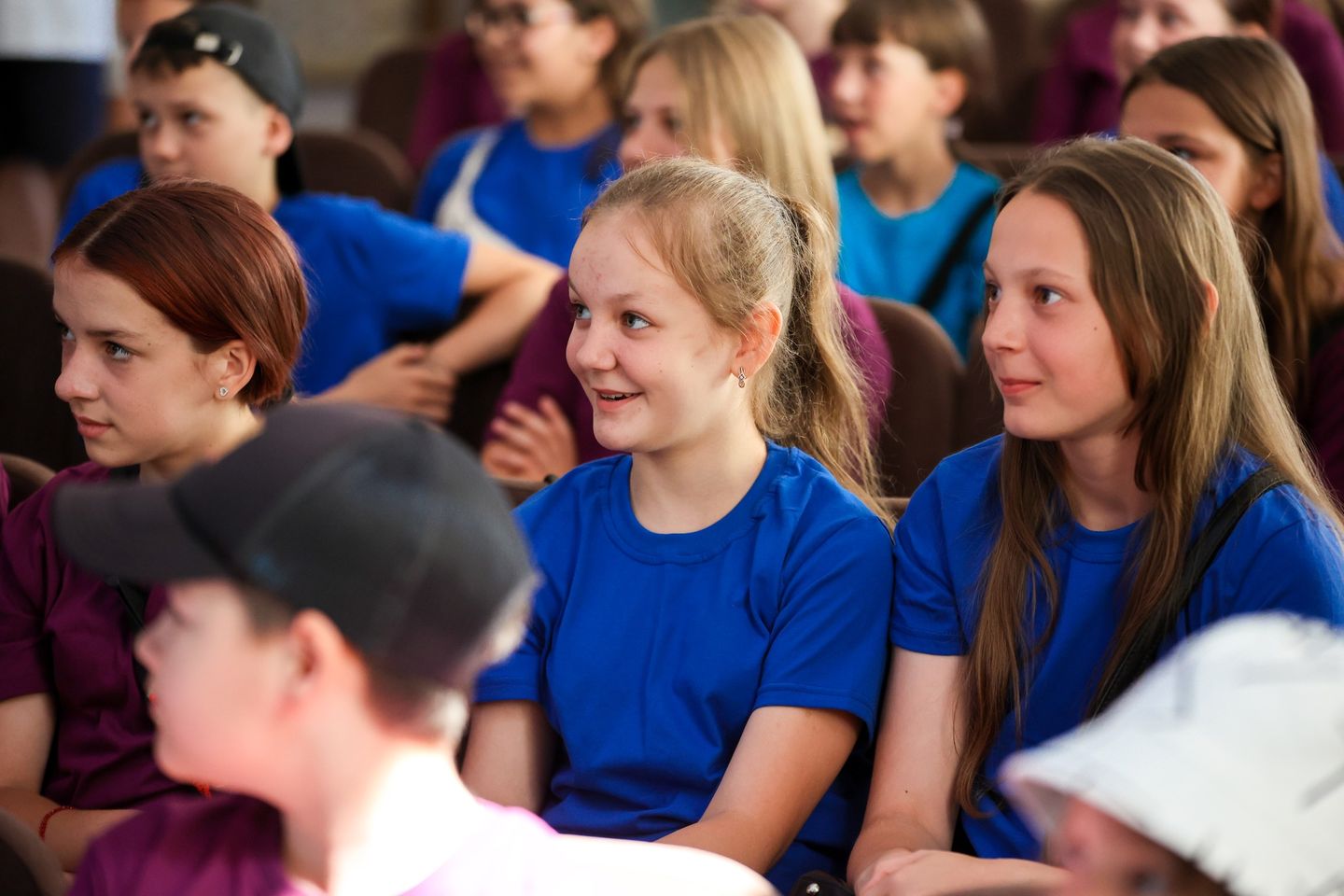 Ukrainian Girls Listening Intently As Camp Councilors Talk With Them Ukrainian Girls Listening Intently As Camp Councilors Talk With Them