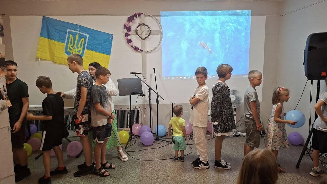 Ukrainian Kids In Front Of The Flag Ukrainian Kids In Front Of The Flag