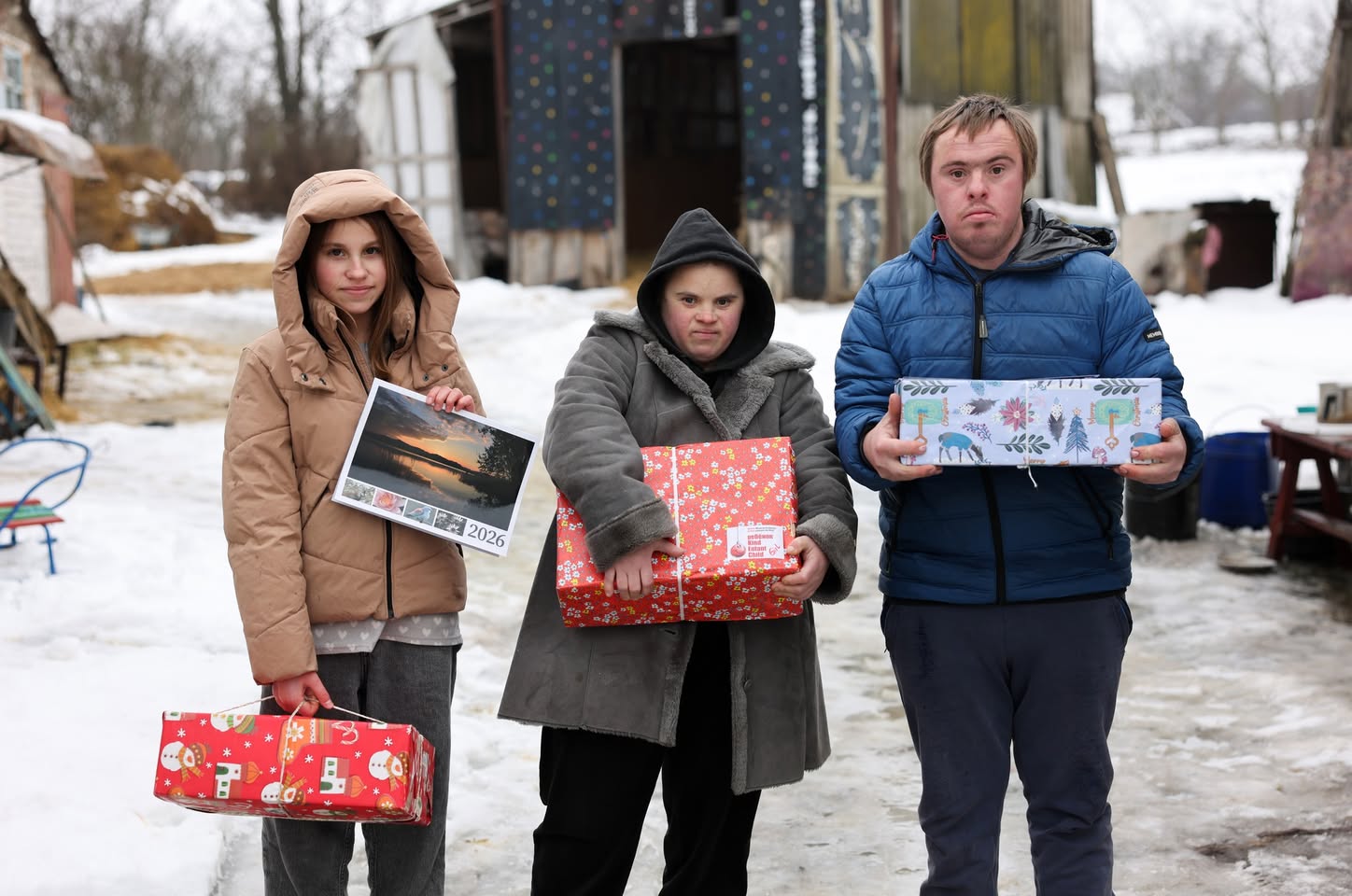 Mentally Impaired Ukrainians With Presents