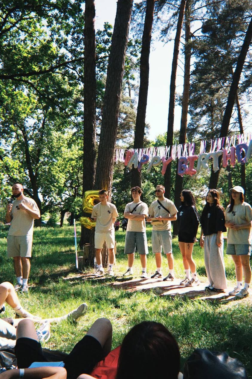 Ukrainia Speaker Adressing Youth In Forest Ukrainia Speaker Adressing Youth In Forest