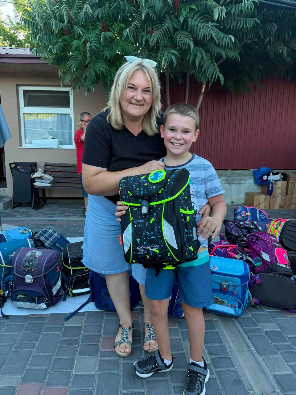 Ukrainian Kid Showing Off His Backpack